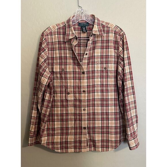 Tops - Lauren Ralph Lauren Green Red Tan Long Sleeve Shirt Size Large